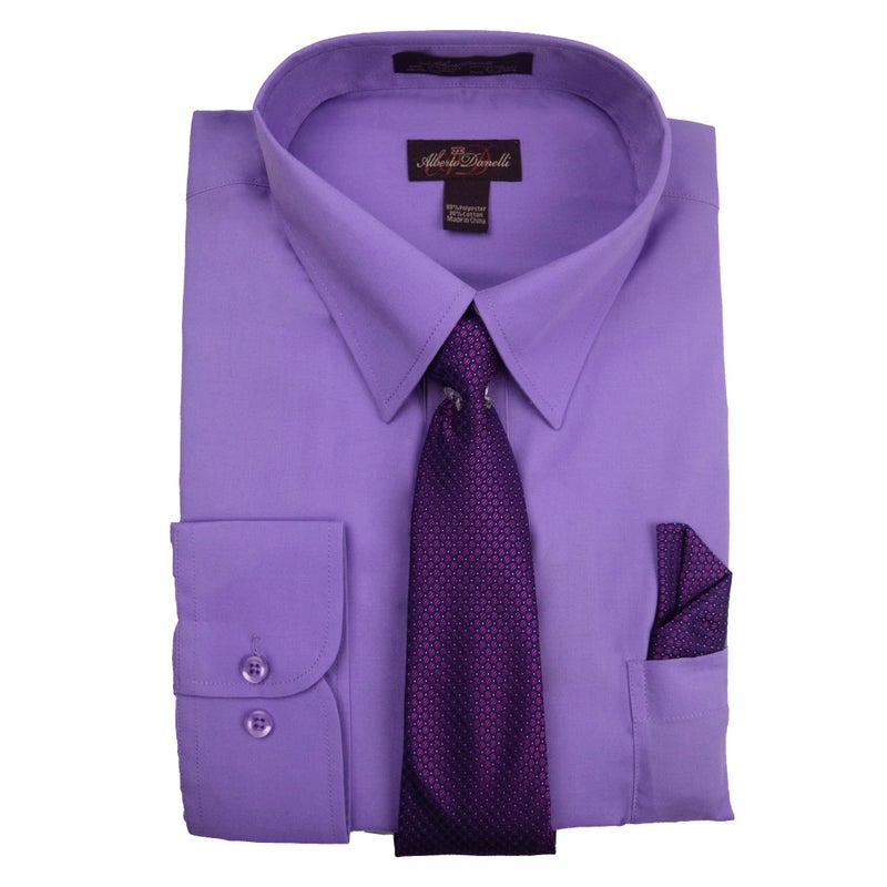 Alberto Danelli Men's Long Sleeve Dress Shirt with Matching Tie and Handkerchief, Large / 16-16.5 Neck -33/34 Sleeve, Periwinkle - Image 1